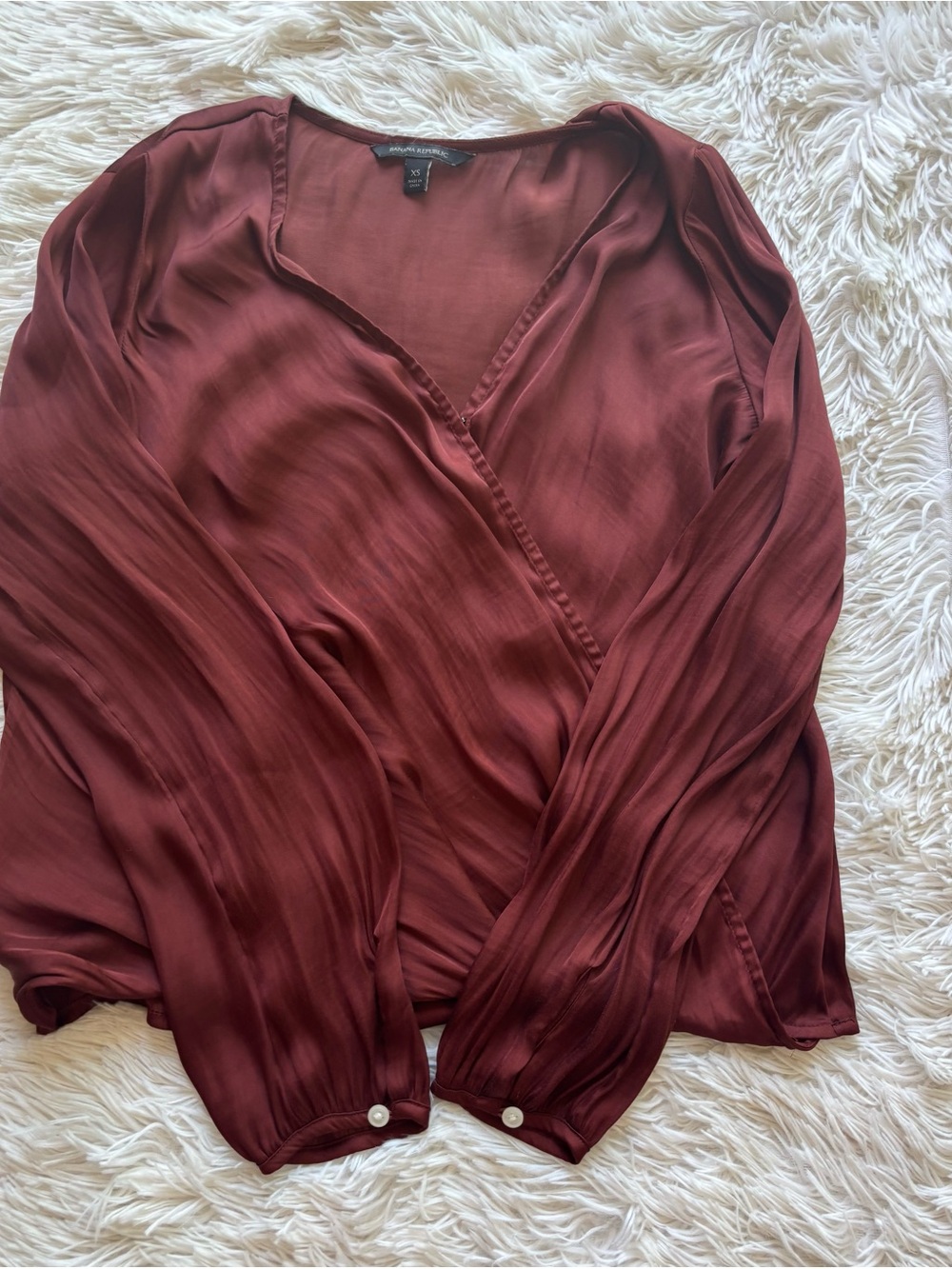 Banana Republic Satin Wrap Blouse in Burgundy